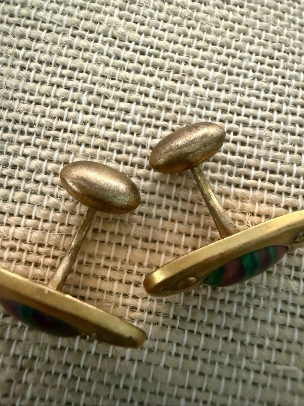 Vintage Oval Gold-Tone Cufflinks with Pink & Green Inset